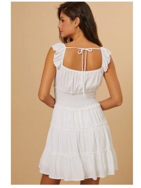 Altar'd State | White Tiered Empire Smocked Mini Dress w/Tie Back-Size L